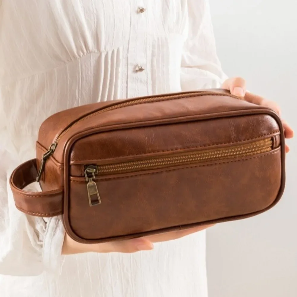 trousse de toilette grande capacité homme femme imperméable style coréen en pu avec fermeture éclair portable