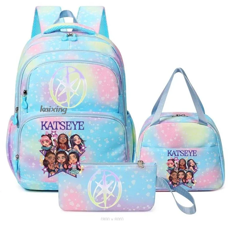 hot katseye drôle impression sacs d'école avec des sacs à déjeuner 3 pièces coloré garçons et filles sac à dos primaire voyage en plein air ordinateur portable mochilas