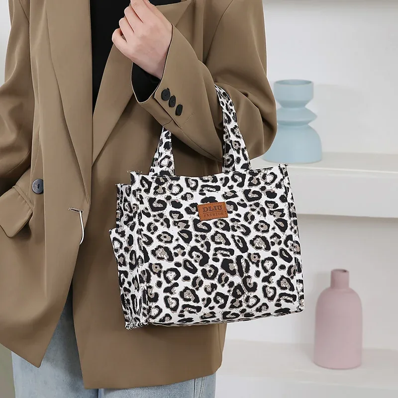nouveau sac fourre-tout à déjeuner de grande capacité imprimé léopard rétro avec pochette de rangement sac à main de travail de banlieue sac de repas portable