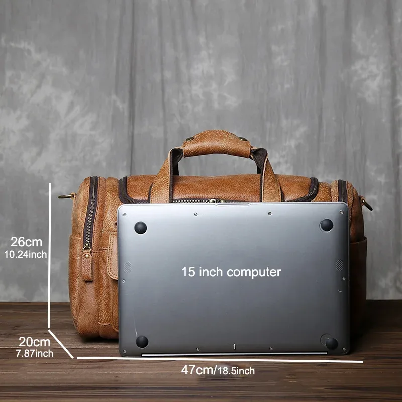 sac à bandoulière rétro en cuir véritable pour hommes, première couche de peau de vache, sac à main de voyage portable minimaliste de grande capacité pour l'extérieur