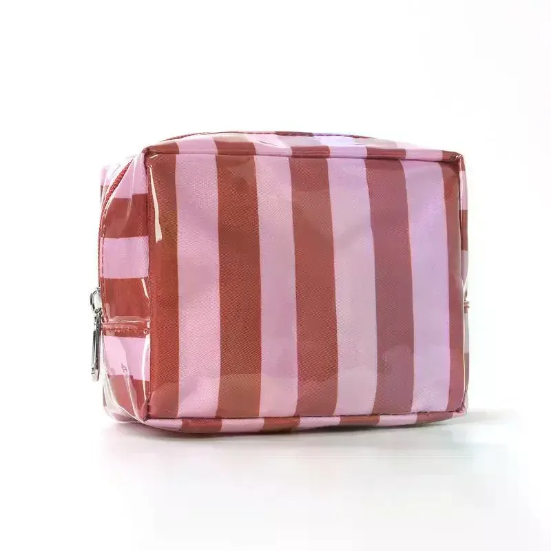 mini trousse de toilette rayée en pvc, trousse de maquillage, trousse de toilette imperméable, étui pour pinceaux de maquillage