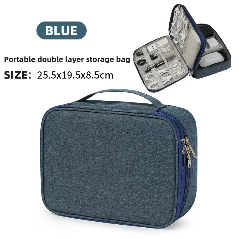 sac de rangement numérique portable de voyage double couche, câble de données, câble de chargement d'alimentation mobile, accessoires, boîte de rangement multifonction
