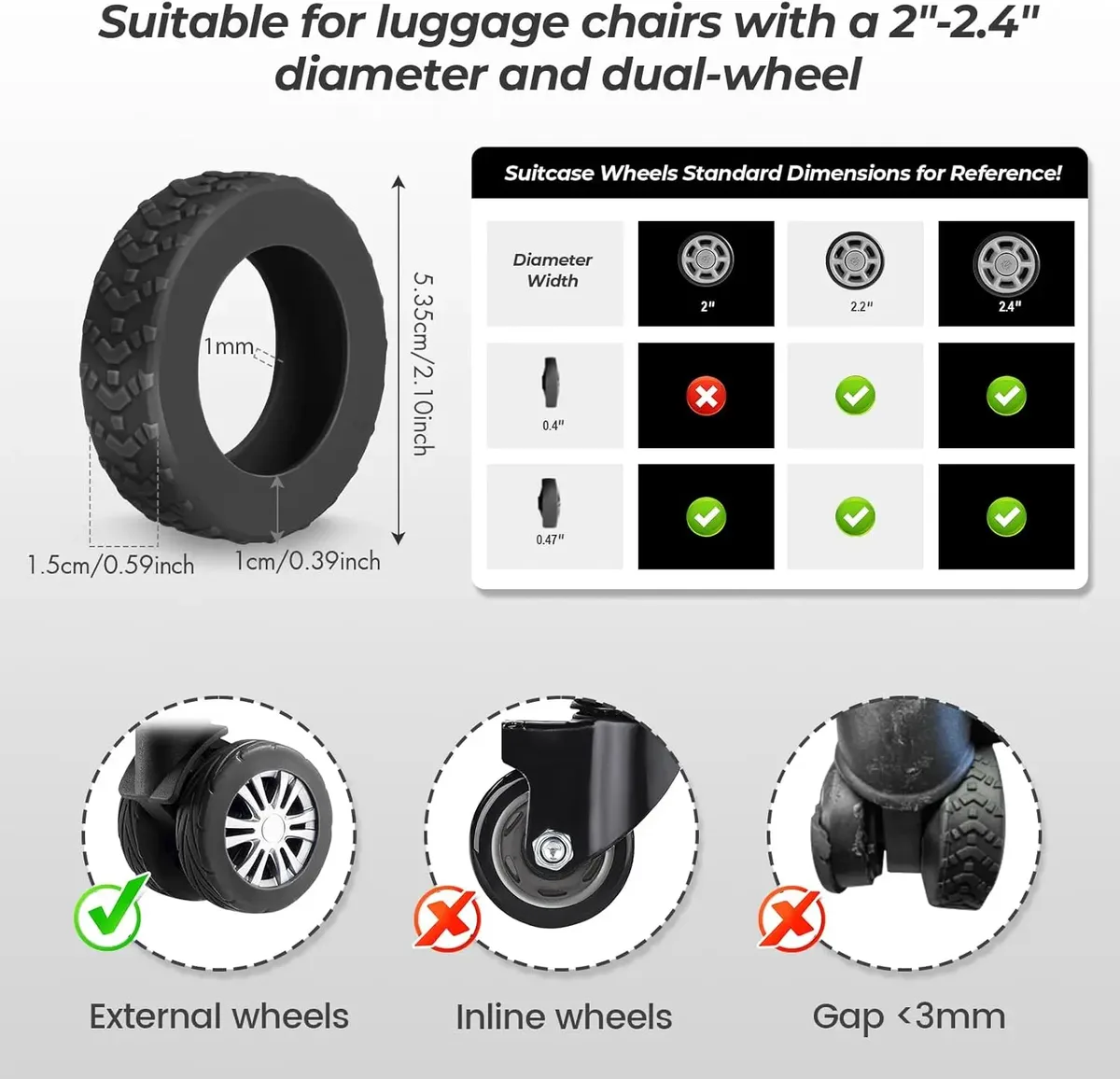 8 pièces/ensemble de protections en silicone pour roulettes de bagages, anti-bruit, résistantes à l'usure, pour valises à roulettes, protection épaissie pour le voyage