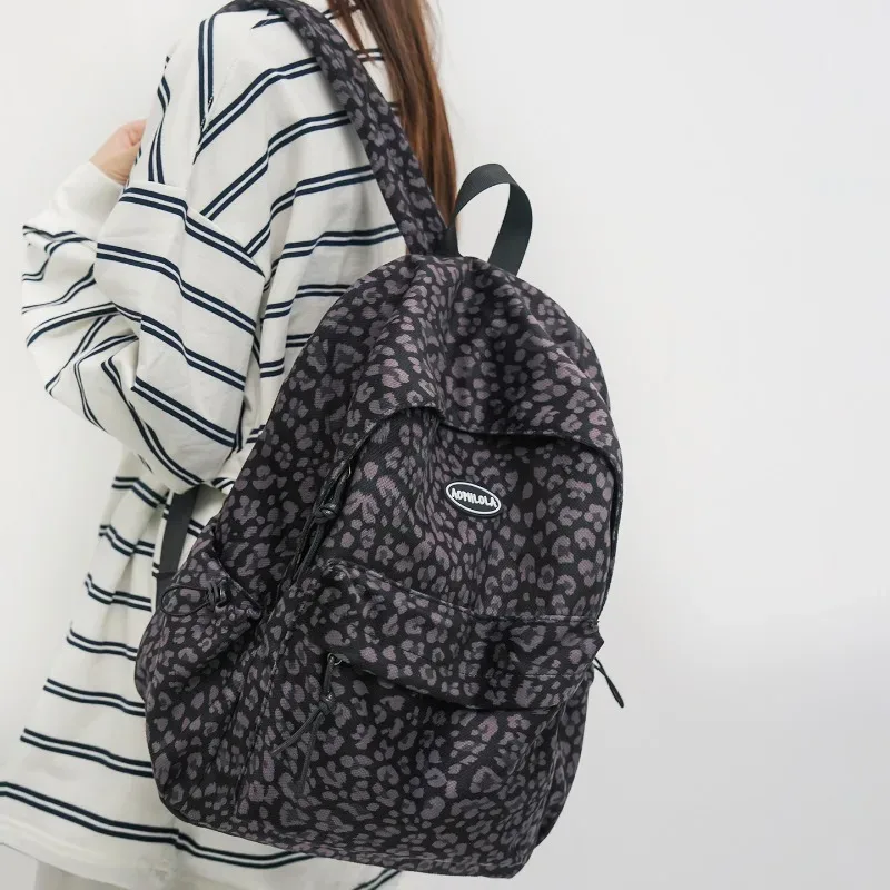 sacs à dos de grande capacité en nylon imprimé léopard, fermeture éclair, haute qualité, mode, dos intérieur avec poche à fermeture éclair, 2026