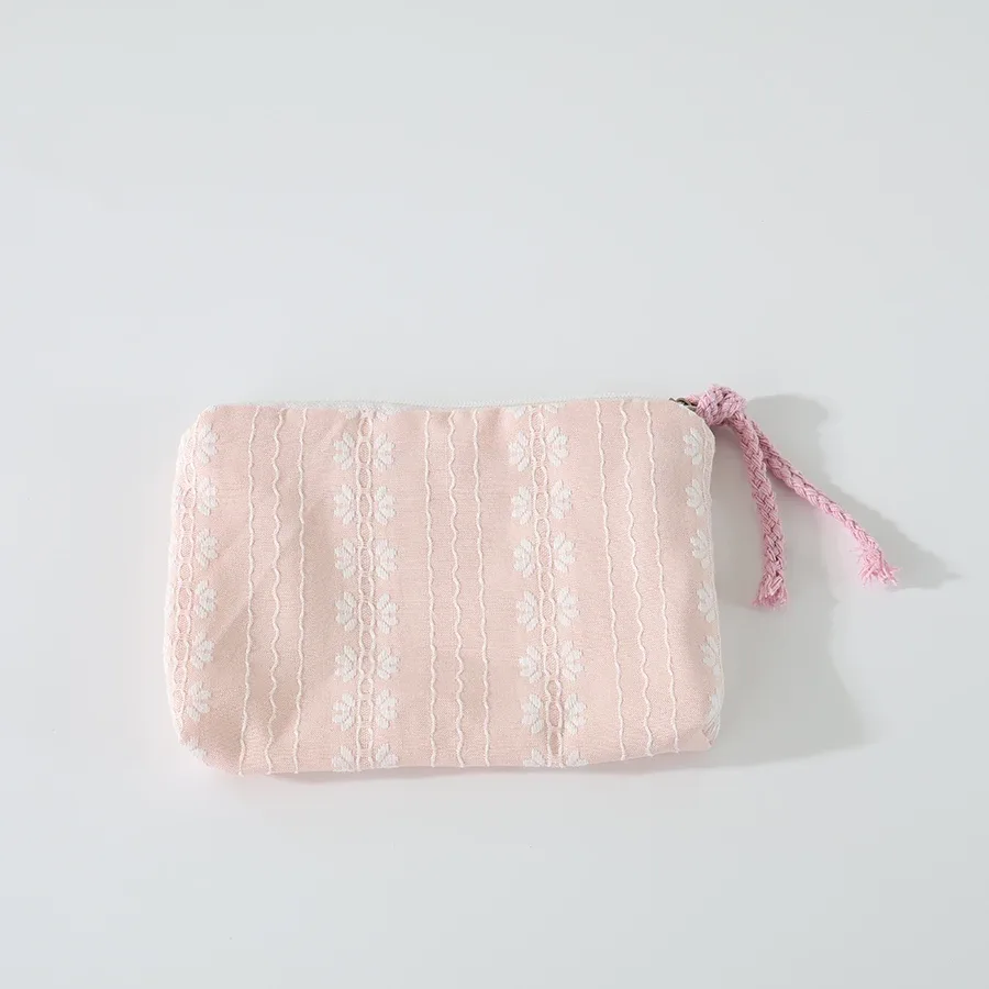 pochette cosmétique rayée rose pour femme, mini portefeuille mignon, pochette portable pour rouge à lèvres, écouteurs, clés, organiseur de maquillage de voyage