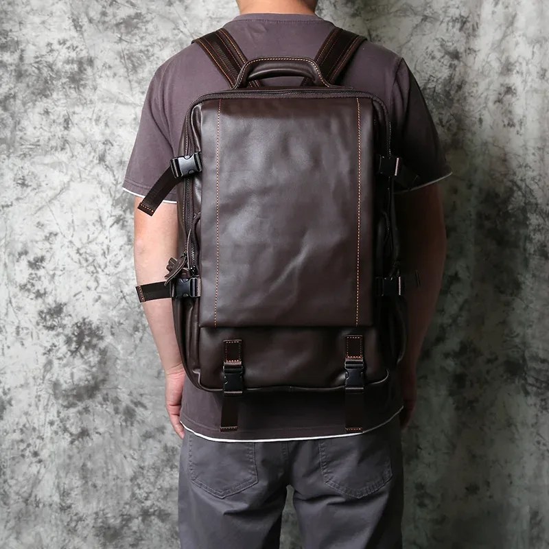 sac à dos en cuir pour hommes, couche supérieure en cuir, loisirs, business, voyage, grande capacité, ordinateur, cartable pour femmes, nzpj