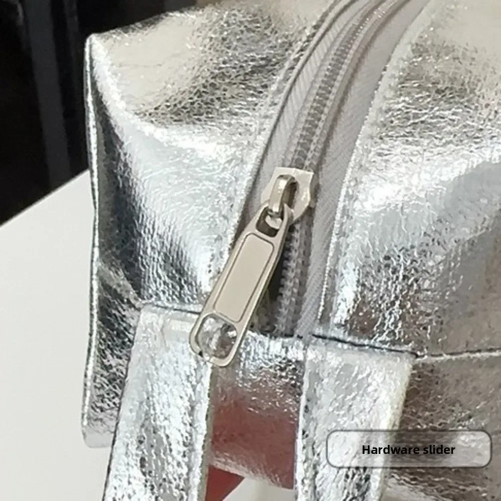 sac de maquillage brillant portable, grande capacité, sac à cosmétiques à main, couleur unie, trousse à crayons polyvalente pour femmes