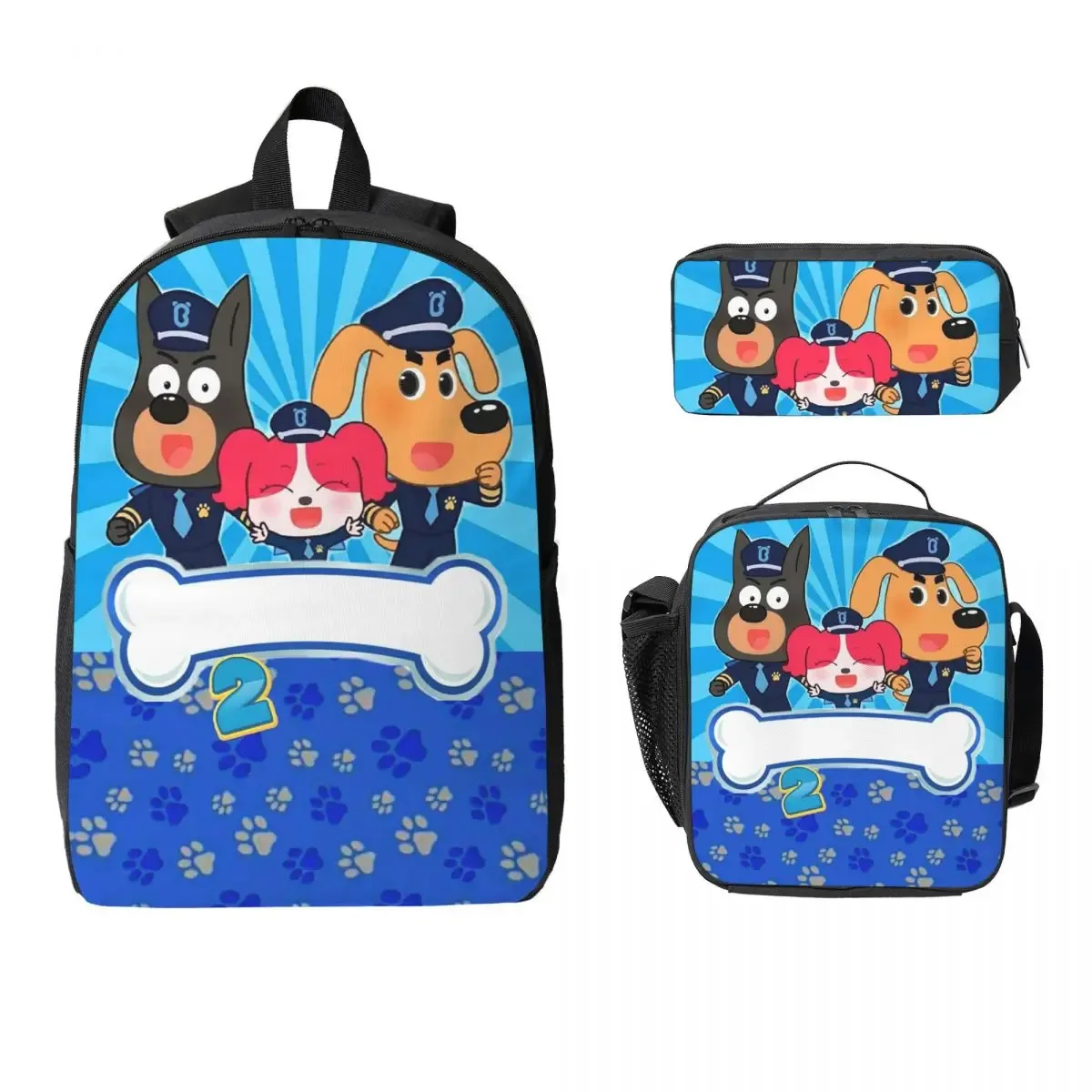 sac à dos sheriff labrador pour étudiants, garçons et filles, sac d'école, sac à bandoulière pour ordinateur, 3 pièces, sac à déjeuner isotherme, trousse à crayons