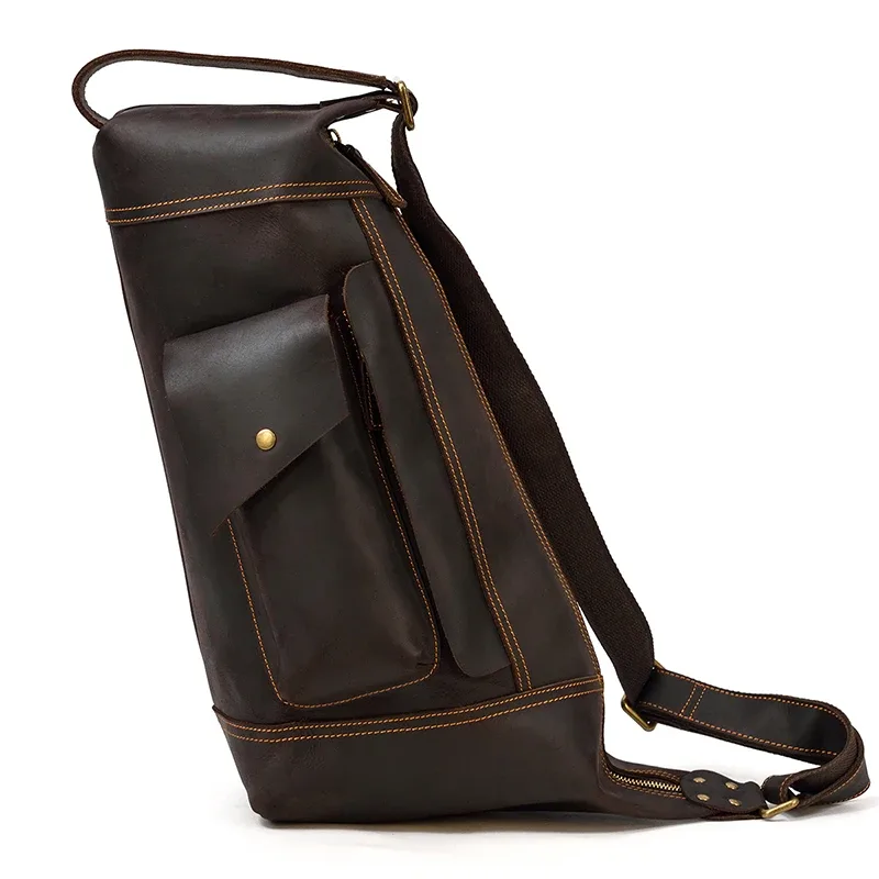 sac à dos en cuir véritable pour homme, sac de jour en cuir de cheval pour homme, sac à dos unique pour ordinateur portable, sac de poitrine pour homme, elin, voyage