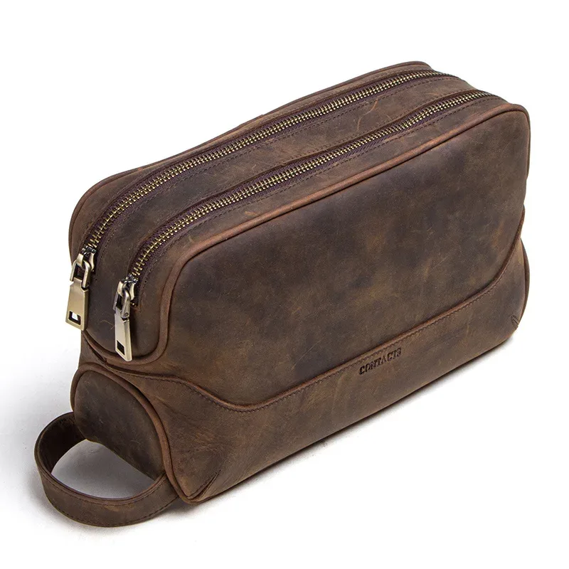 contact's – trousse à cosmétiques en cuir véritable pour hommes, trousse de toilette vintage, trousse de maquillage, organisateur de voyage