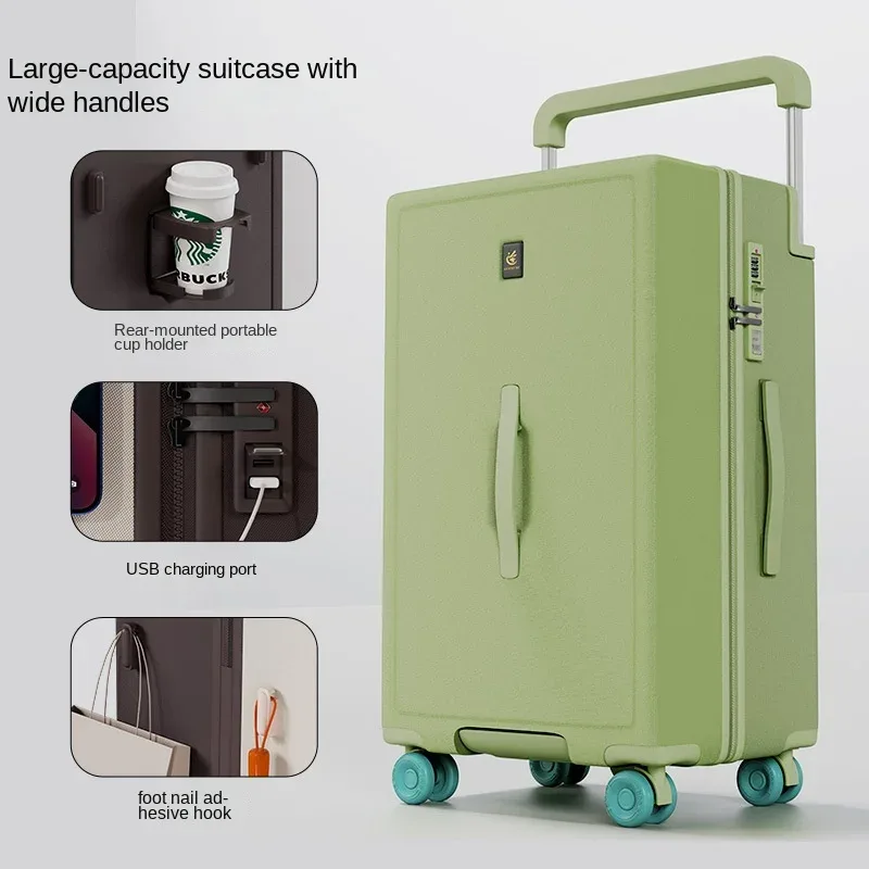 valise multifonctionnelle ko-ku avec porte-gobelet, 20-28 pouces, poignée télescopique large, grande capacité, fermeture éclair anti-explosion.