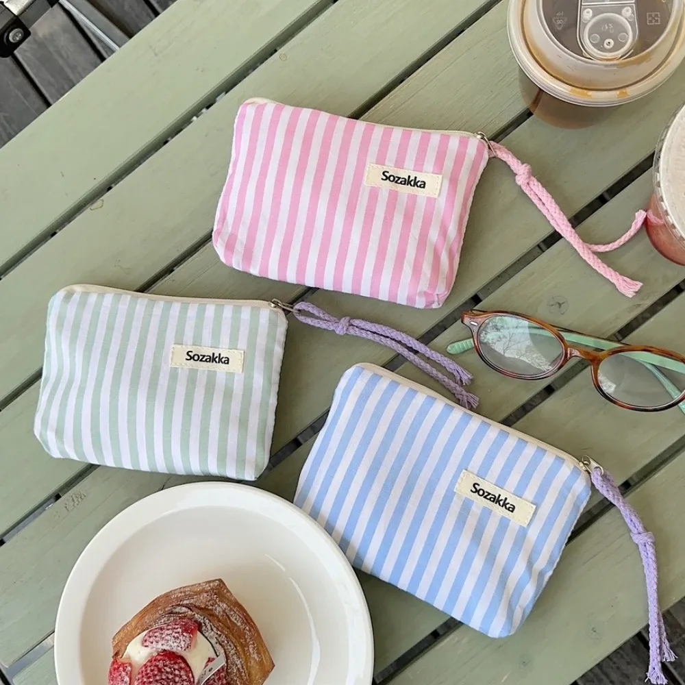 Petit sac de maquillage cosmétique, Mini sacs de rangement en toile rayés pour femmes, étui de maquillage pour rouge à lèvres, sac à main mignon pour enfants, pochette pour pièces de monnaie