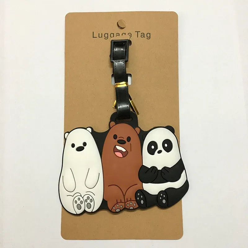 étiquette de bagage de dessin animé pour hommes et femmes, étiquette d'embarquement portable, étiquette d'ours et de krasnoise, porte-adresse d'identité de valise en gel de pton