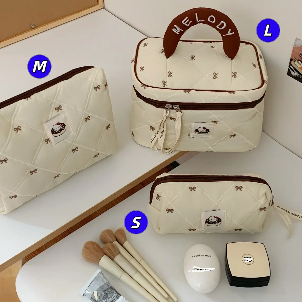 sac de rangement pour cosmétiques en coton matelassé, trousse de toilette de voyage portable, trousse de maquillage à pois vert menthe, grande capacité, style ins