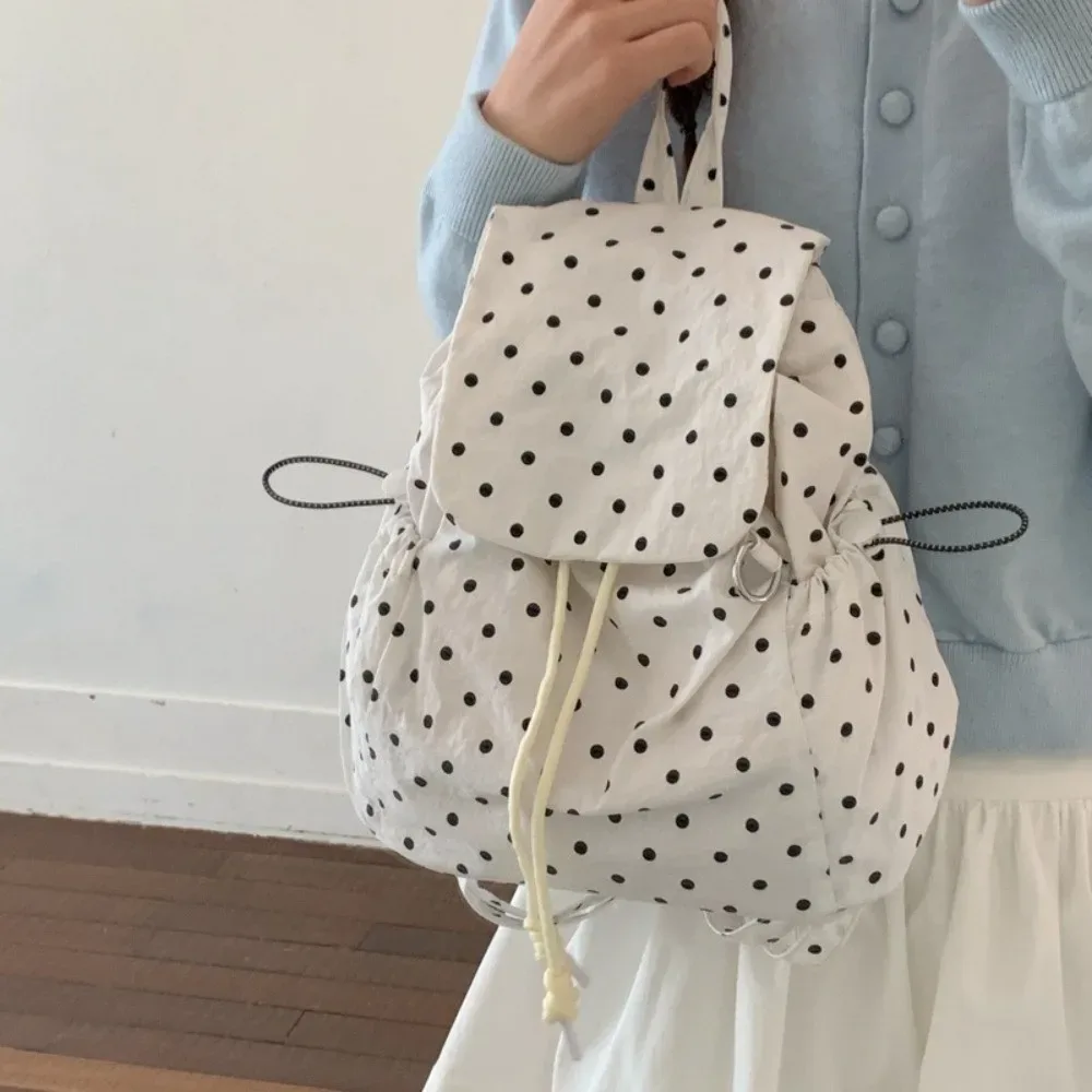 sac à dos à pois à plusieurs poches, sac à dos polyvalent en tissu à cordon de serrage, sac à dos léger coréen pour étudiants