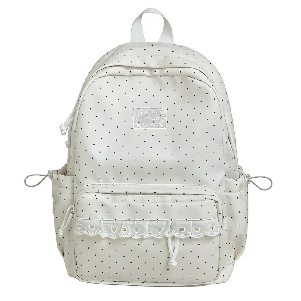 sac à dos tendance à pois grande capacité avec nœud et dentelle, sac à dos durable et minimaliste pour étudiant, idéal pour l'extérieur