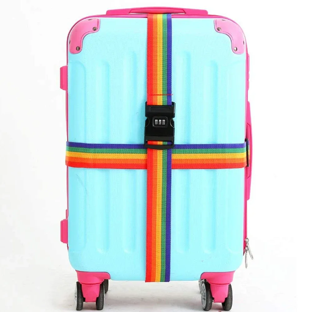 adjustable 420cm luggage strap travel accessories cross belt packing suitcase nylon 3 digits password lock buckle strap belt tag