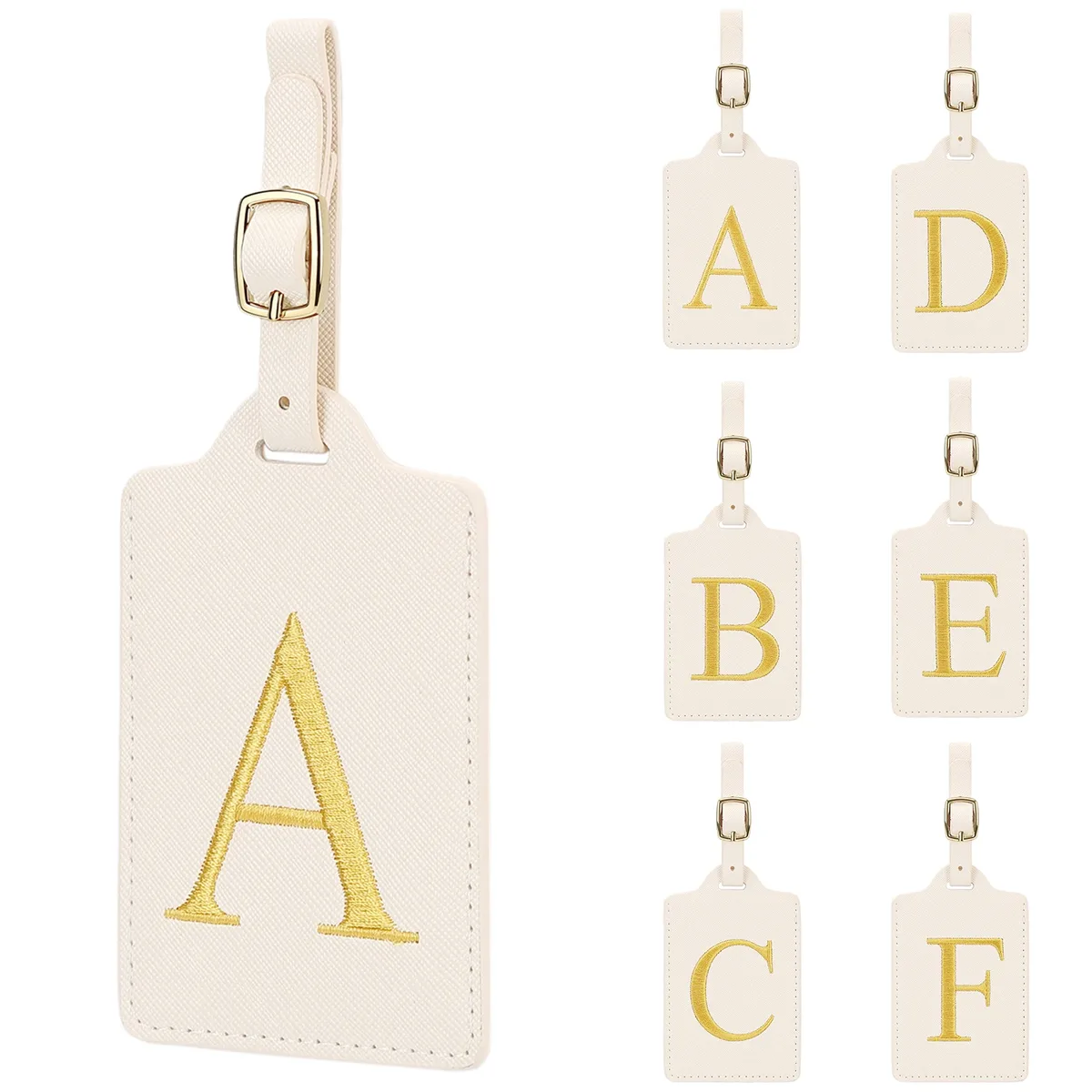 Étiquette de bagage en cuir brodée élégante et personnalisée, étiquette d'identification de bagage anti-perte (lettres A~Z), accessoire de voyage unisexe.