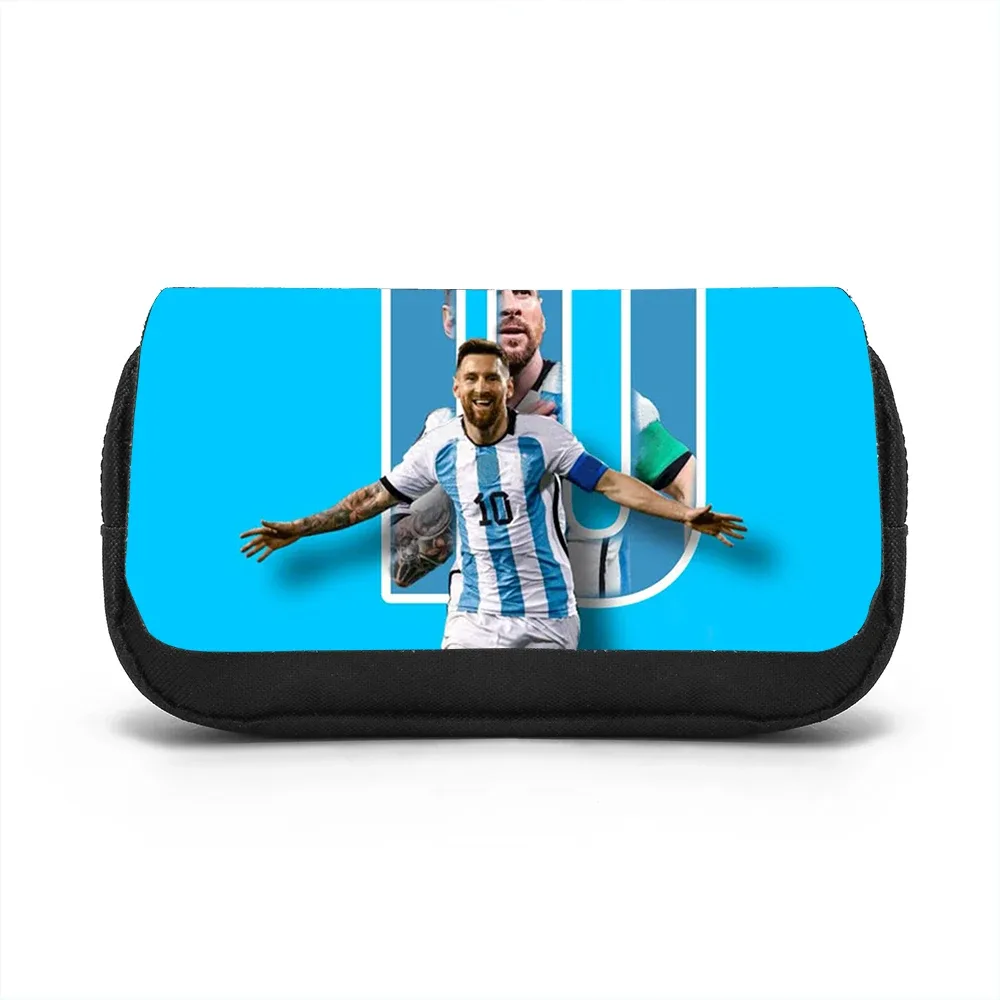 sac de rangement de papeterie grande capacité learn, travel m-messi, trousse à crayons double couche, sac à stylos pour étudiants, star du football