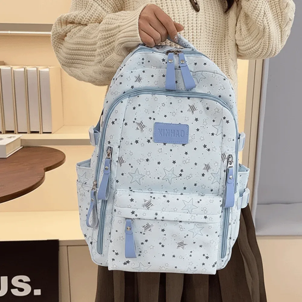 sac à dos portable imprimé étoile grande capacité style universitaire en nylon, sac d'école coréen pour étudiantes