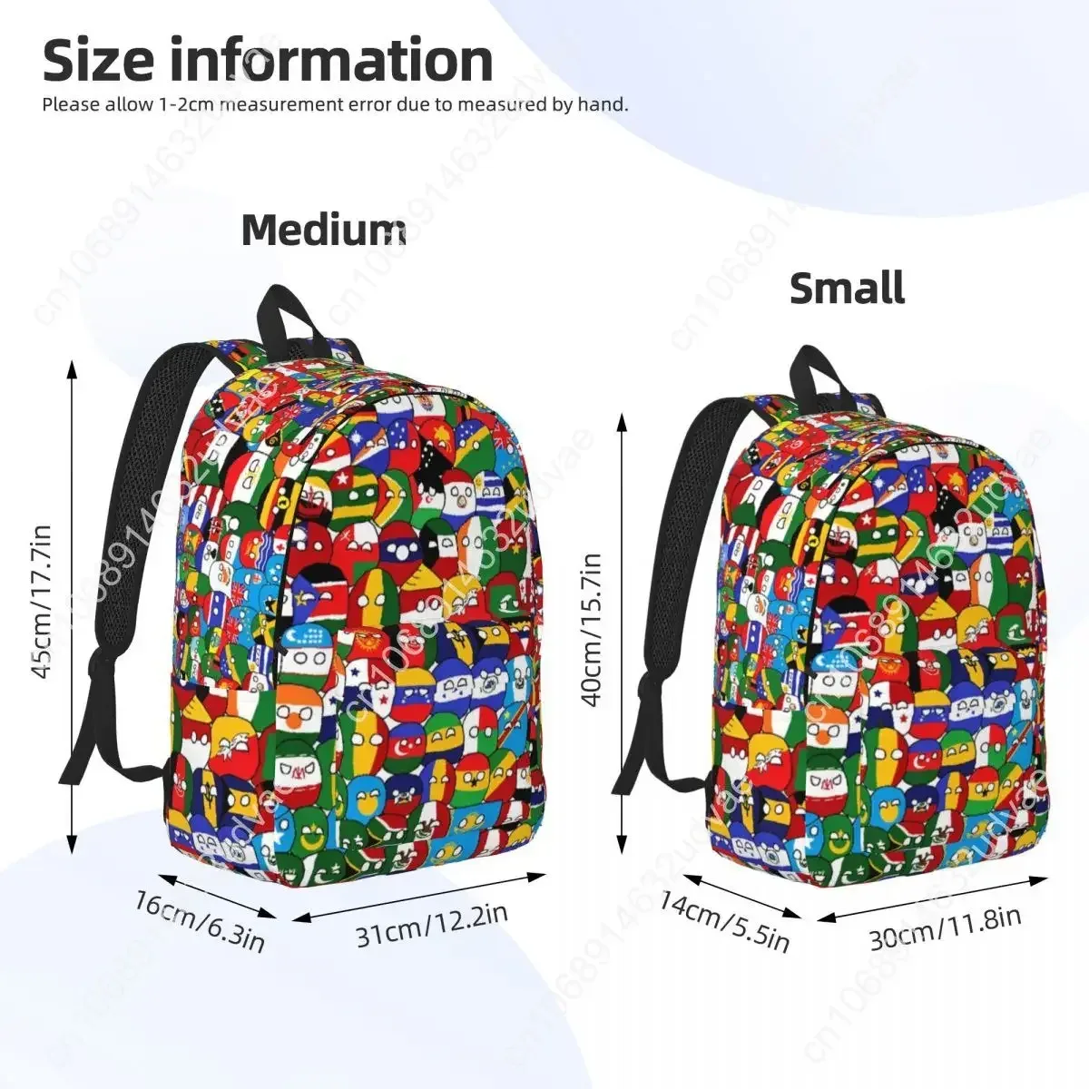sac à dos de dessin animé countryball, sac à livres scolaire, sac à dos en toile avec motifs de pays et de la terre, sac pour la maternelle et la préscolaire
