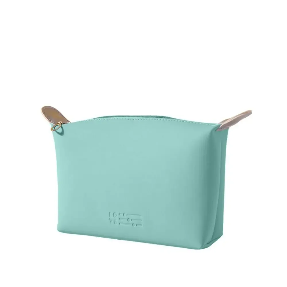 sac à main décontracté en pu, trousse de maquillage imperméable, grande capacité, trousse de toilette à fermeture éclair, couleur unie, sac de rangement de voyage pour filles