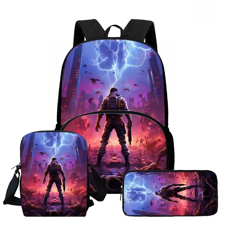 ensemble de 3 sacs à dos fortnite cartoon unisexe pour garçons et filles, sac à dos avec poche avant, sac bandoulière et trousse à crayons, meilleur cadeau