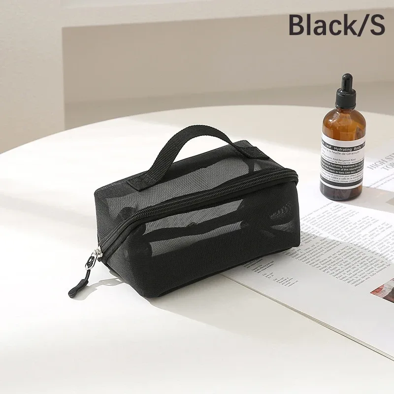 sacs à cosmétiques transparents en maille, petite et grande trousse de maquillage noire, trousse de toilette de voyage portable, étui de rangement pour rouge à lèvres, poudres