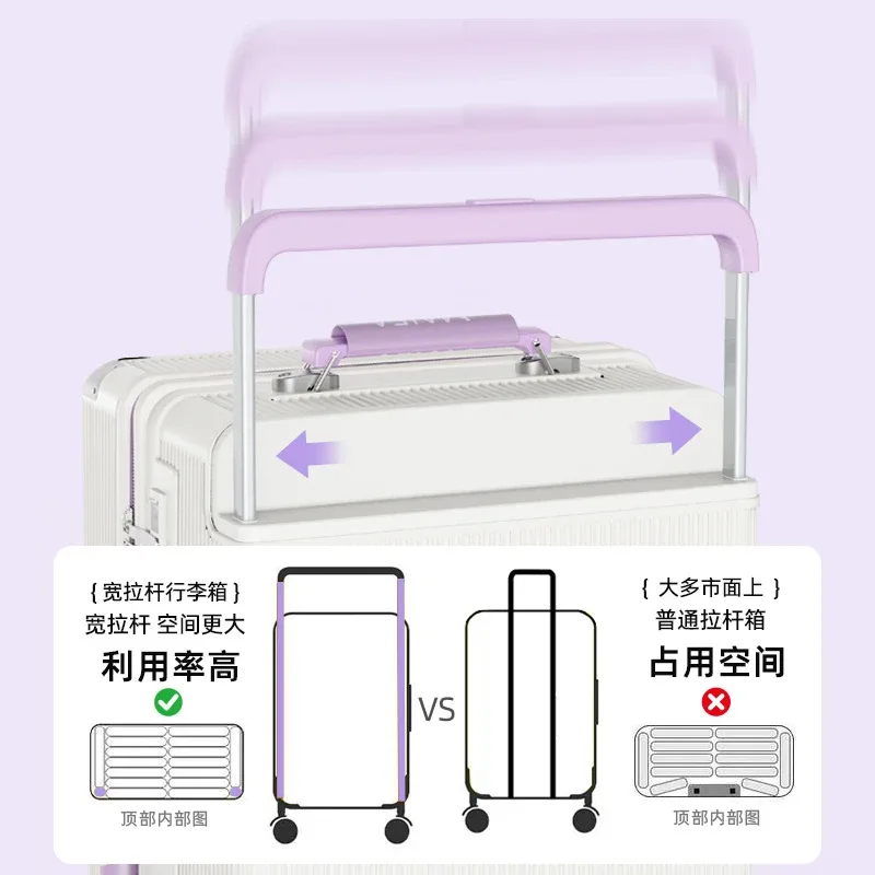 Valise à roulettes larges 20 pouces avec serrure à combinaison, roues silencieuses en TPE, grande valise de voyage 24/28 pouces pour le transport en cabine ou en soute