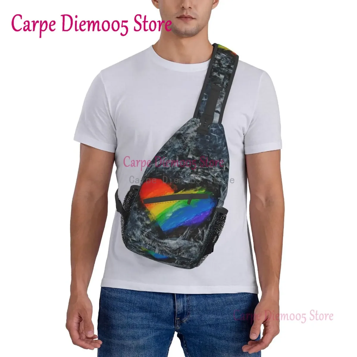 sac à bandoulière arc-en-ciel pour hommes, sac à dos de poitrine pour randonnée