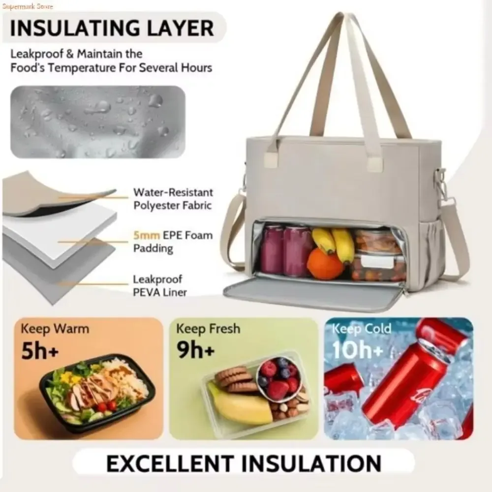 sac fourre-tout 2-en-1 isotherme grande capacité pour femme, avec compartiment pour ordinateur portable 15,6 pouces et compartiment repas, sac à main pour le travail
