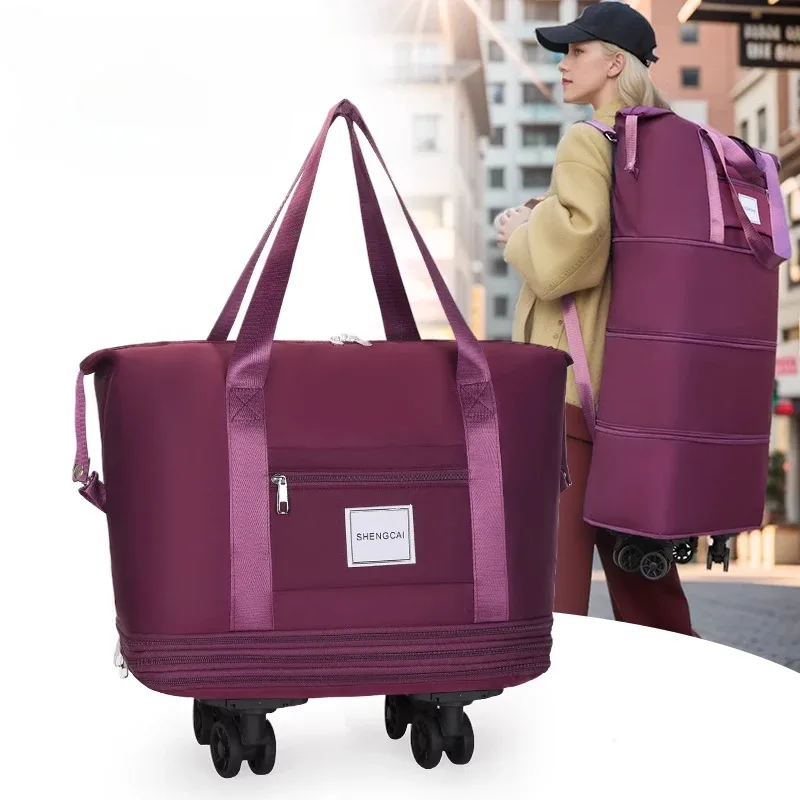 sac de voyage sac à dos grande capacité démontage roue universelle sac de rangement bagages portable double couche sac vérifié avec roue