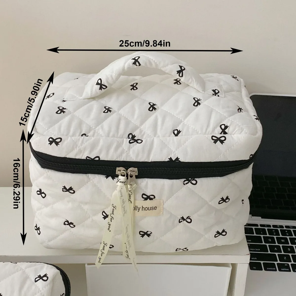 mode cerise fourre-tout femmes sac de maquillage portable mignon dames cosmétique toilette pochette de rangement sac à main coton matelassé sac à fermeture éclair