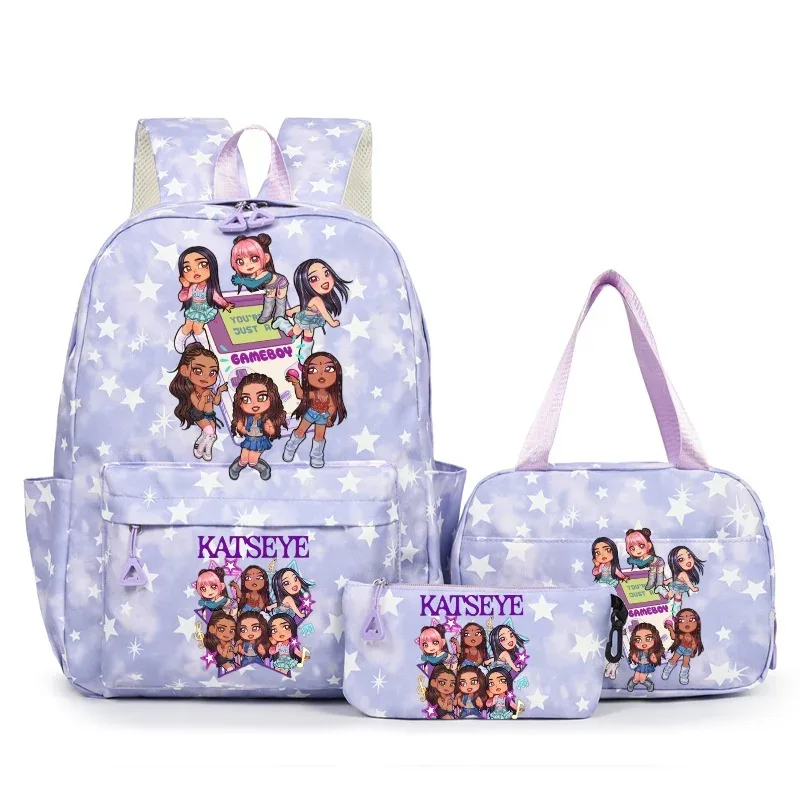 sac à dos katseye music avec imprimé neige, capacité 3 pièces, pour étudiants du collège/lycée, avec sac à déjeuner, sac de voyage, mochila pour femme