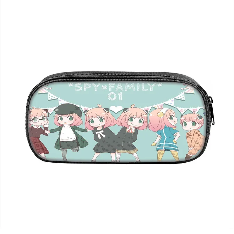 boîte à stylos espion × famille, sac pour étudiants, fournitures scolaires de grande capacité, trousses à crayons de jeu à fermeture éclair, cadeau d'anniversaire pour enfants