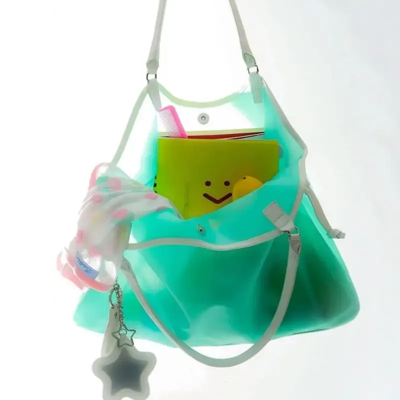 sac à main transparent en pvc couleur bonbon, imperméable, grande capacité, sac bandoulière portable, sacs de rangement tendance
