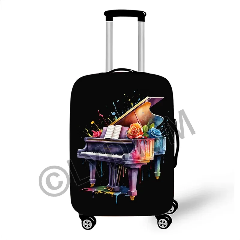 couverture de bagage avec notes musicales, couverture de valise graphique pour guitare rock, piano, tambour, boîtier de chariot élastique, housse de protection pour voyage