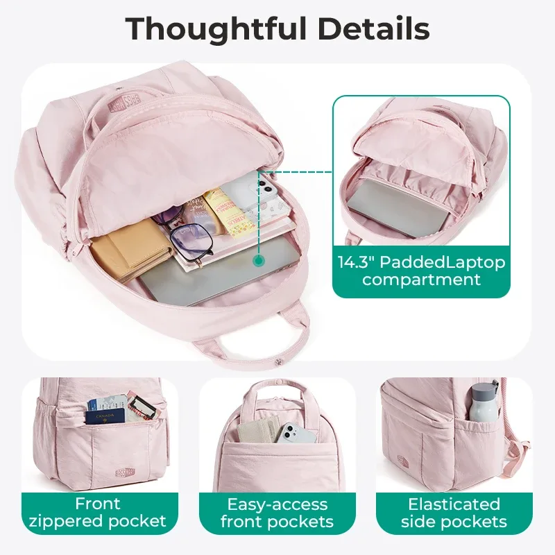 sac à dos bagsmart pour femmes, grande capacité, sac de voyage pour ordinateur portable, sac de transport extérieur, sac à dos léger pour l'école pour filles
