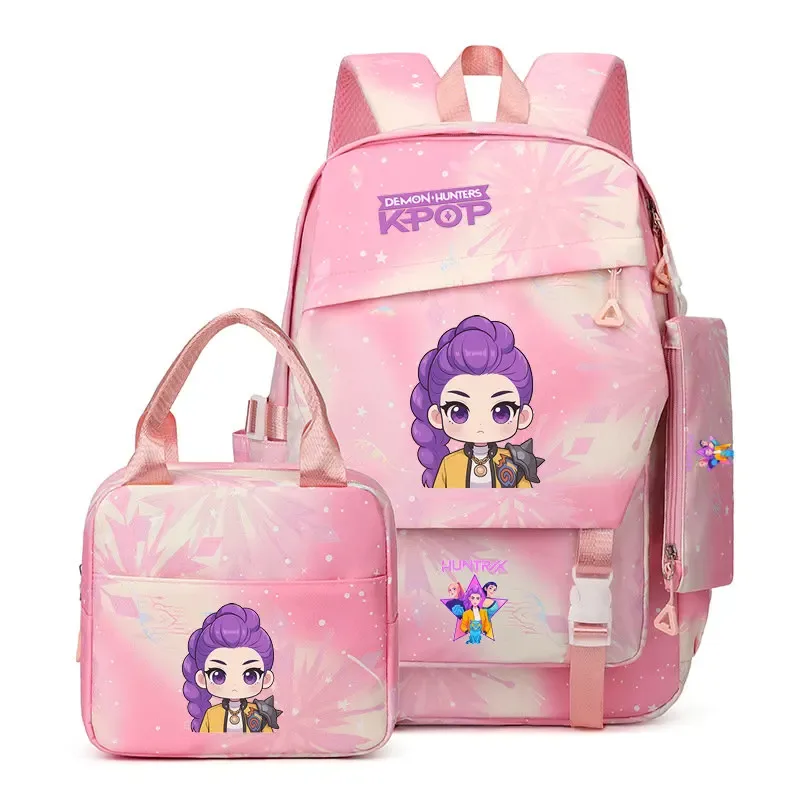 lot de 3 sacs à dos k-pop demon hunters pour filles, adolescents, femmes et enfants, pour l'école primaire et secondaire