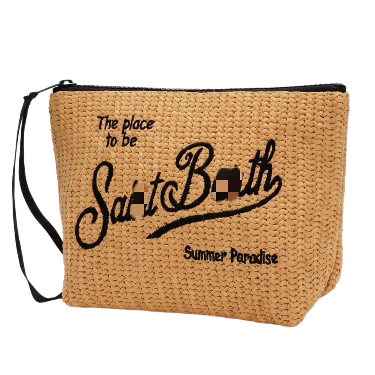 trousse de maquillage en paille, pochette de toilette à la mode, pochette, sac de rangement de cosmétiques, organisateur de voyage avec étiquettes et étiquettes