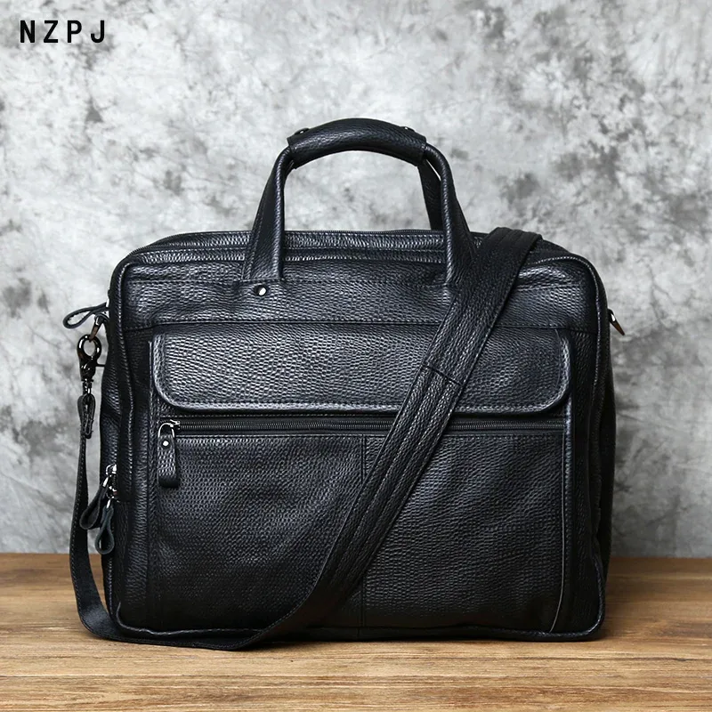 Sac à main d'affaires en cuir de vachette couche supérieure pour hommes, sac messager initié décontracté, sac pour ordinateur portable 15 pouces, étui à bombes, mode, NZPJ