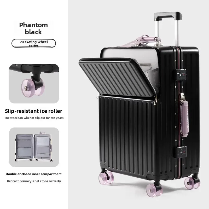 klqdzms valise ouverture avant boîte d'embarquement boîtier de chariot pour ordinateur portable 20 "24" 26 "28 pouces boîte de mot de passe de grande capacité avec bagage à roulettes