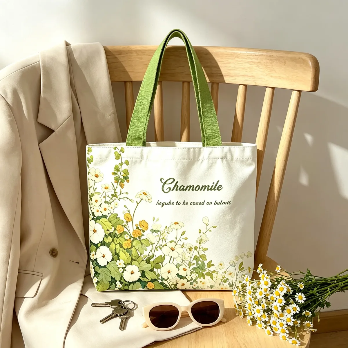 sac fourre-tout en toile vintage à motif floral de camomille, sac à main esthétique à imprimé de fleurs sauvages, sac fourre-tout bohème botanique pour le shopping quotidien et le travail