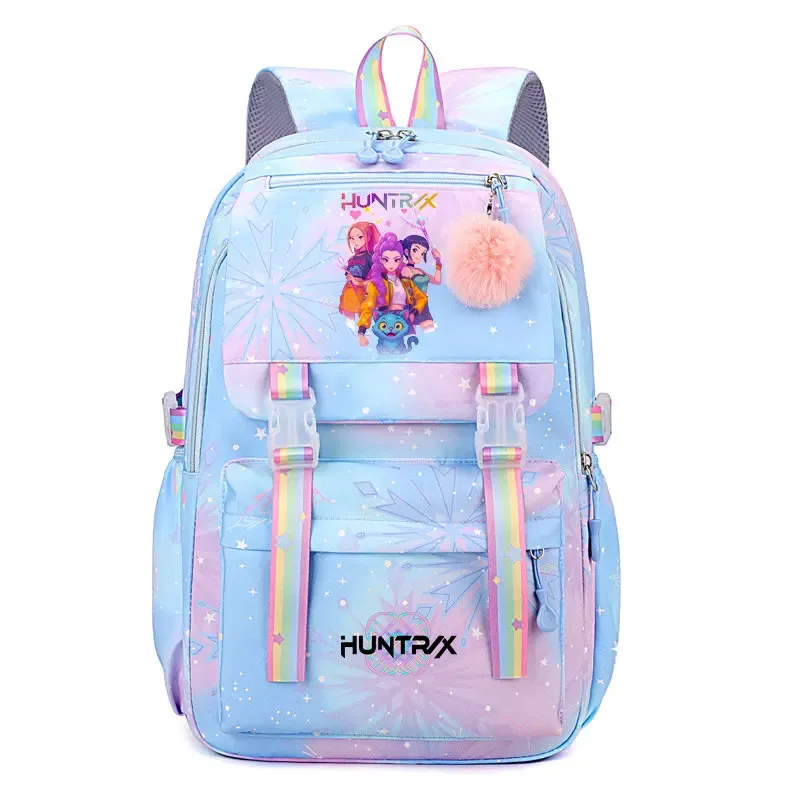 sacs à dos k-pop demon hunters, imprimés aux couleurs vives, en nylon, simples, grande capacité, pour l'école, avec boucle, pour ordinateur portable, pour adolescents