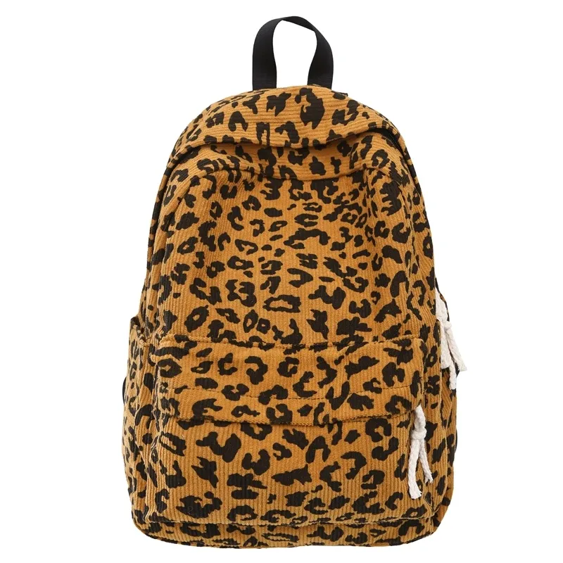 sac à dos léopard en velours côtelé, sac à dos tendance pour étudiants, grande capacité, sac à bandoulière élégant, multi-poches, sac de voyage en plein air