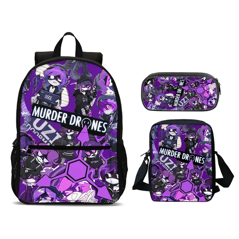 murder drones 3 pièces ensemble sac à dos 47 cm/18.5 pouces grande capacité sac à dos sac à bandoulière trousse à crayons sacs de livre pour garçons fille meilleur cadeau