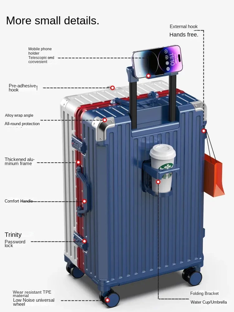 valise de voyage cadre en aluminium nouveau boîtier de chariot pour hommes 28/ 30 pouces bagages de grande taille 20 pouces mot de passe valise à main valise de cabine