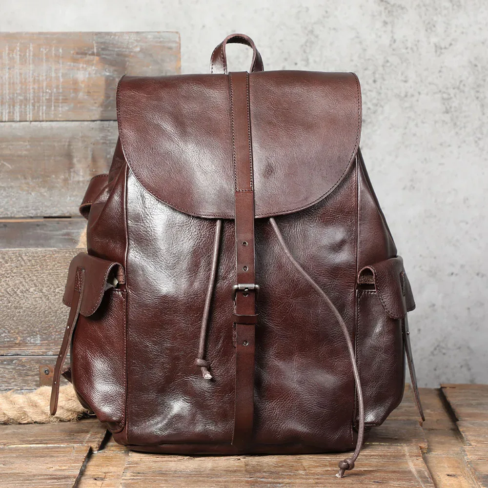 sac à dos décontracté en cuir véritable pour hommes, sacoche pour ordinateur portable, sac de voyage en cuir de vache de première qualité, style preppy à la mode