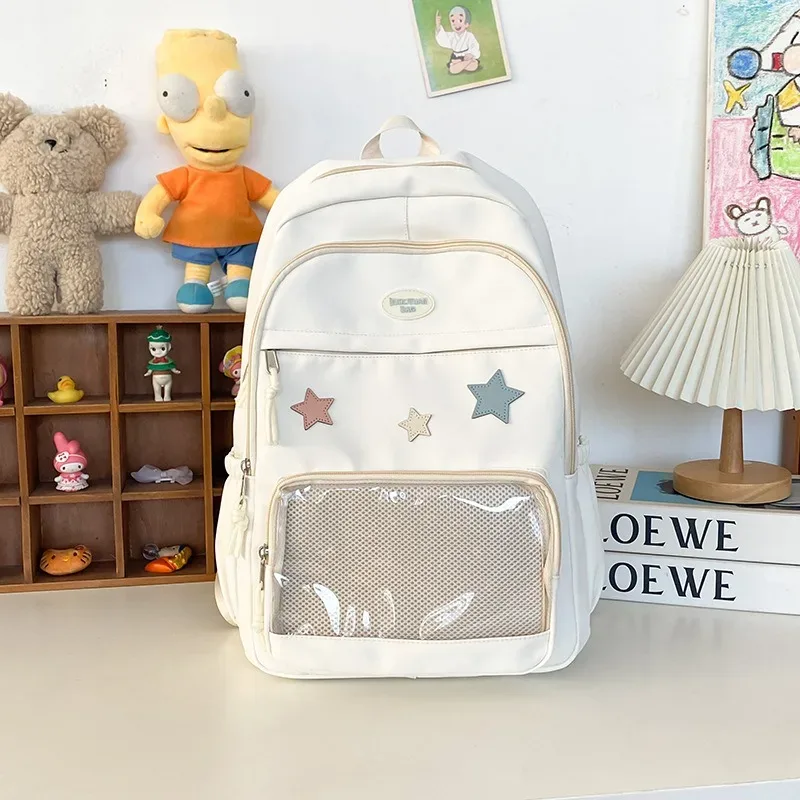 sac à dos en nylon transparent de grande capacité pour étudiante, sacoche polyvalente japonaise mignonne