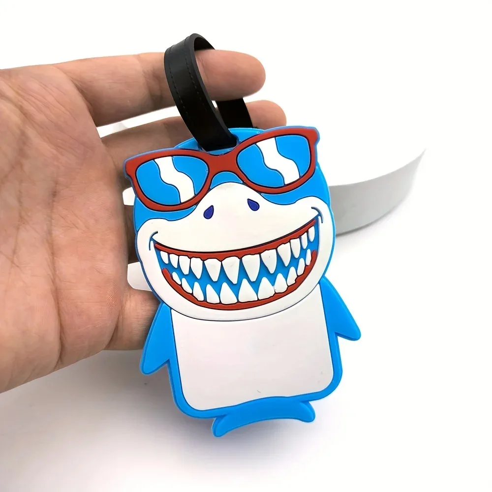 étiquette de bagage en forme de requin de dessin animé mignon, étiquette de sac à dos scolaire, étiquette anti-perte pour aéroport, accessoires de voyage